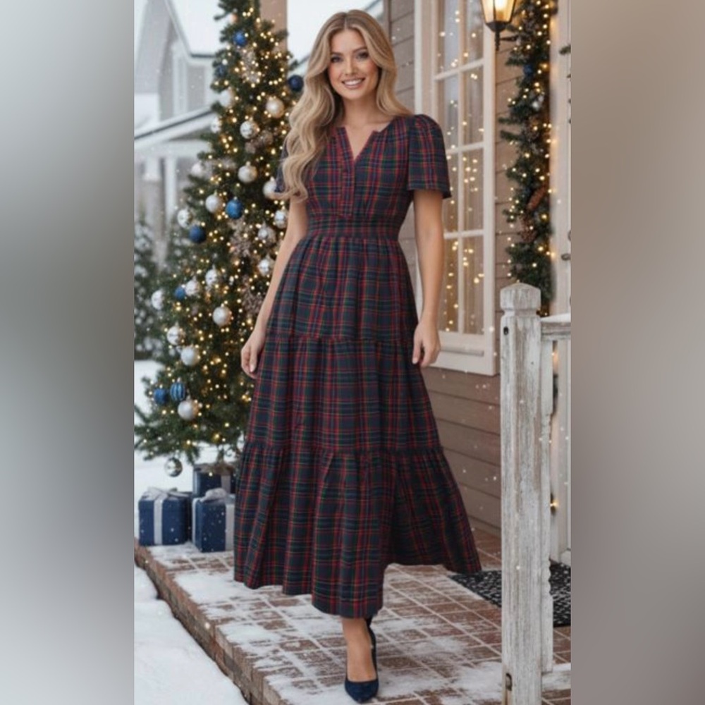 NWT Sugarlips - Miley Plaid Palmer Poplin Tiered Maxi Dress